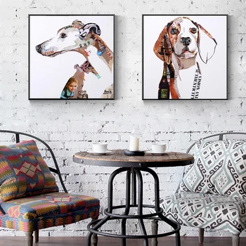 

Modern Abstract Art Dogs Oil Painting on Canvas Posters and Prints Wall Art Pictures for Living Room Home Decoration No Frame