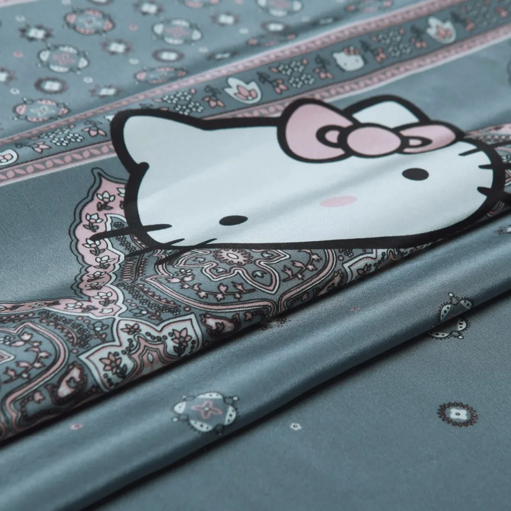 

Pure Silk Crepe De Chine Fabric,Cartoon Hello Kitty Prints,Smooth,Soft,Grey,Sewing,DIY,Dress,Shirt-making.Fabric By The Piece
