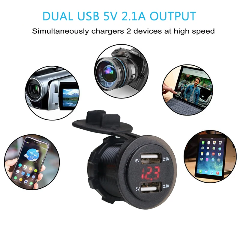 Двойной USB Зарядное устройство гнездо прикуривателя Водонепроницаемый Мощность выход 4.2A быстрой зарядки светодиодный цифровой Дисплей для автомобиля, мотоцикла, Z2