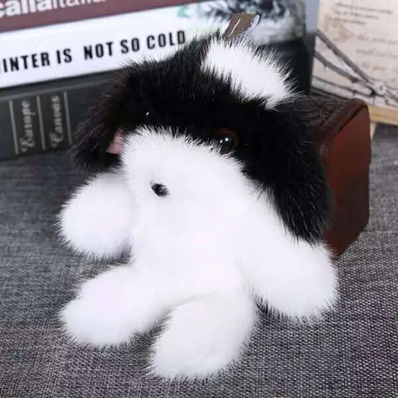LLavero de pompón de piel natural con llaveros de conejo en el bolso con llavero de piel de perro - 5
