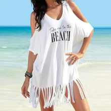 Женский купальник с кисточками и буквенным принтом, накидка бикини, Пляжное платье, накидка для купальника, Пляжная накидка, saida de praia feminino