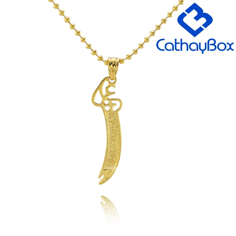 

Zulfiqar Sword Necklace Yellow Gold Tone Islamic Imam Ali Charm Pendant W/ 24" Chain Gift For Muslim