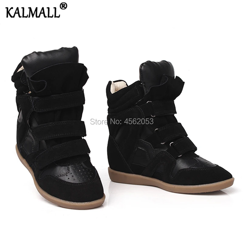 Женские ботильоны на плоской подошве KALMALL черные повседневные кроссовки из кожи