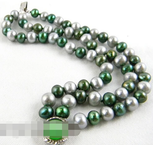 

free shipping 01459 3strands round green gray freshwater pearl Bracelet