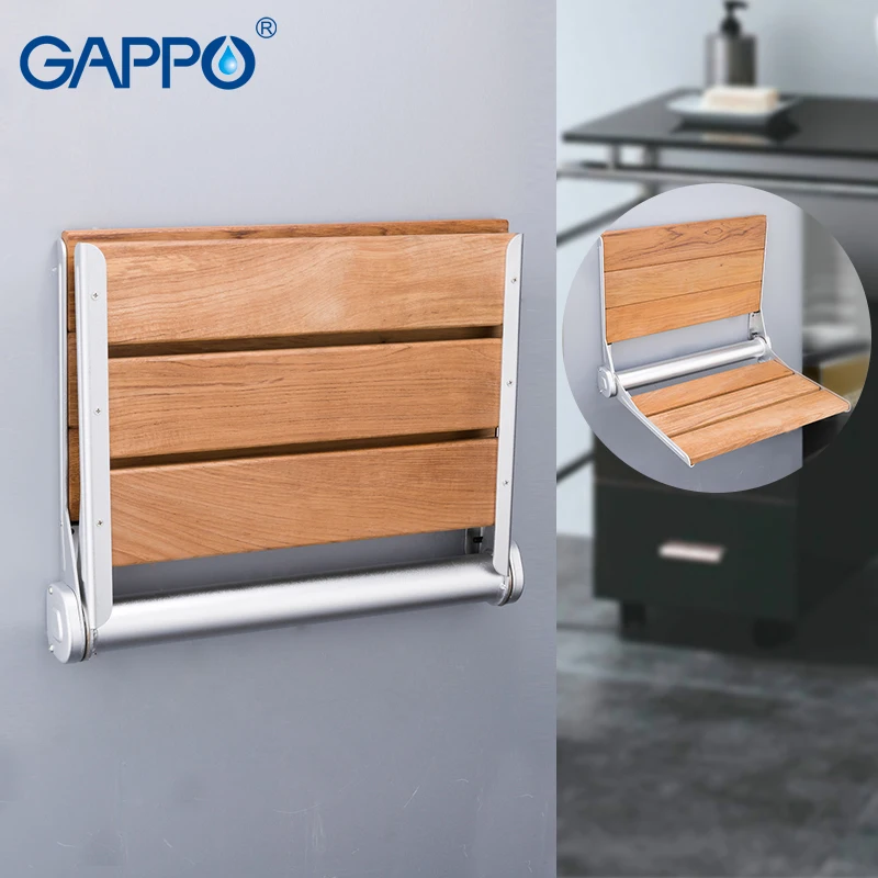 

GAPPO Wall Mounted Shower seats wall mounted bathroom chair folding bath seat wood and Aluminium Alloy bench wall