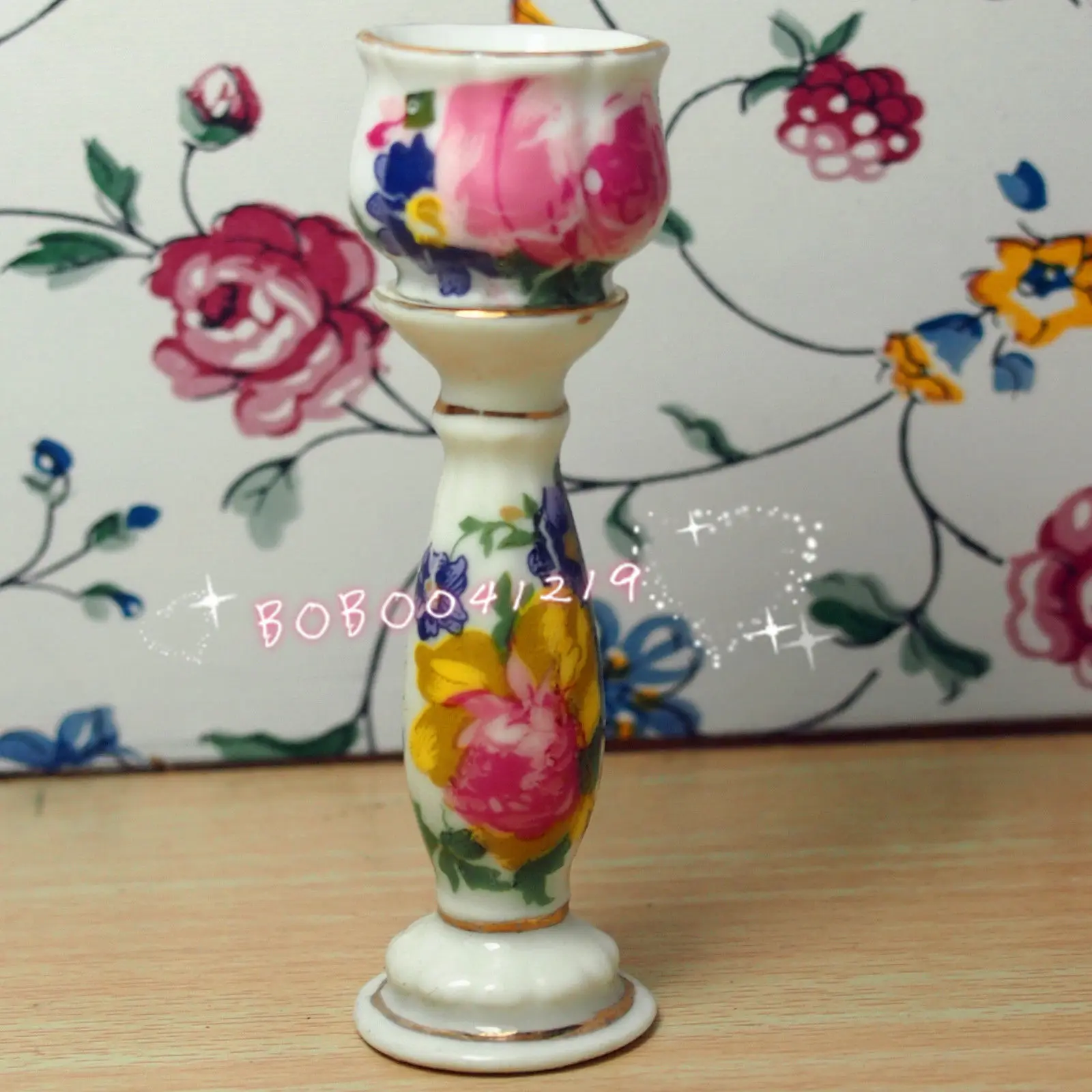 

Dollhouse Miniature 2 pcs Porcelaine flower pattern flowerpot shelf H7cm L-303