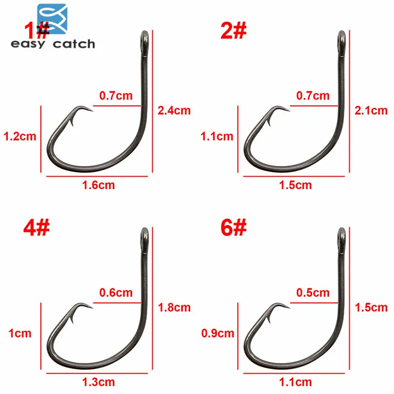 Легко поймать 200 шт. 7381 черный смещение Спорт Круг приманка для рыболовного крючка Размеры детей 1 года, 2, 4, 6, 1/0 2/0 3/0 4/0 5/0 6/0 7/0 8/0 9/0 10/0