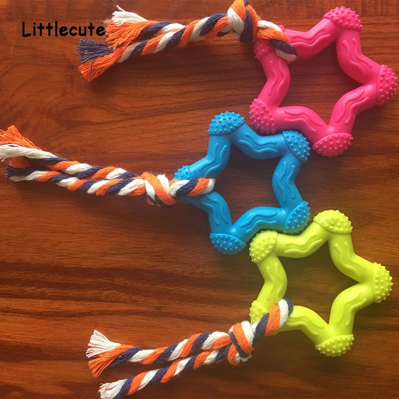 

Rubber chew dog toy rope knot five-pointed star Interactive Pet toys suitable for small medium dogs TRP materia easy to clean