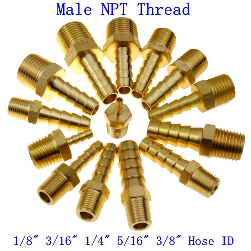Латунный шланг хвостовик фитинг прямой мужской разъем 1/" 3/16" 1/" 5/16" 3/" шланг ID* 1/8" 1/" 3/8" Мужской NPT
