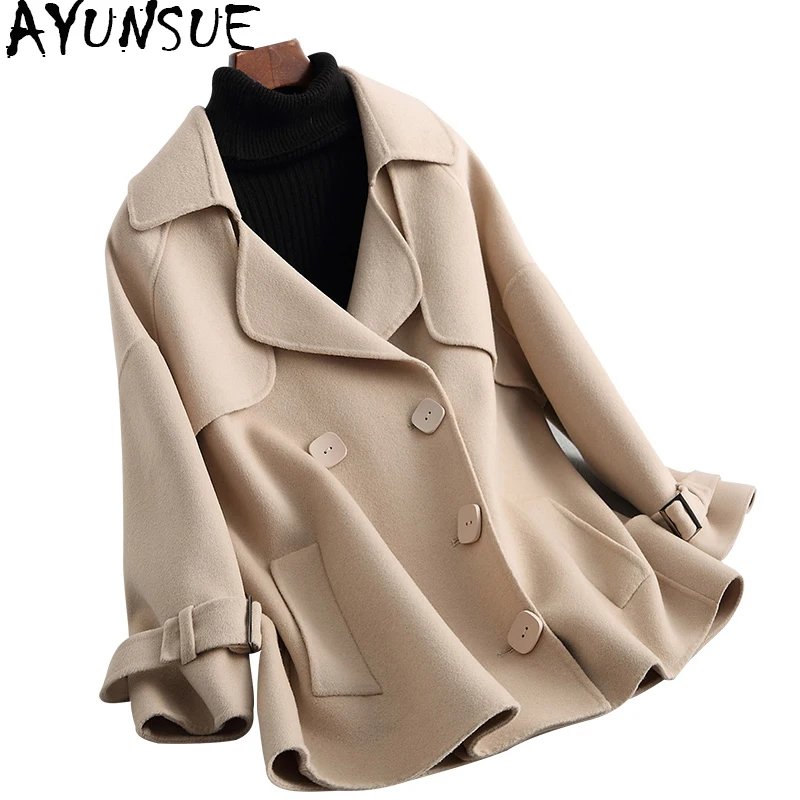 AYUNSUE 2018 New Spring Autumn Double side Wool Coat Women