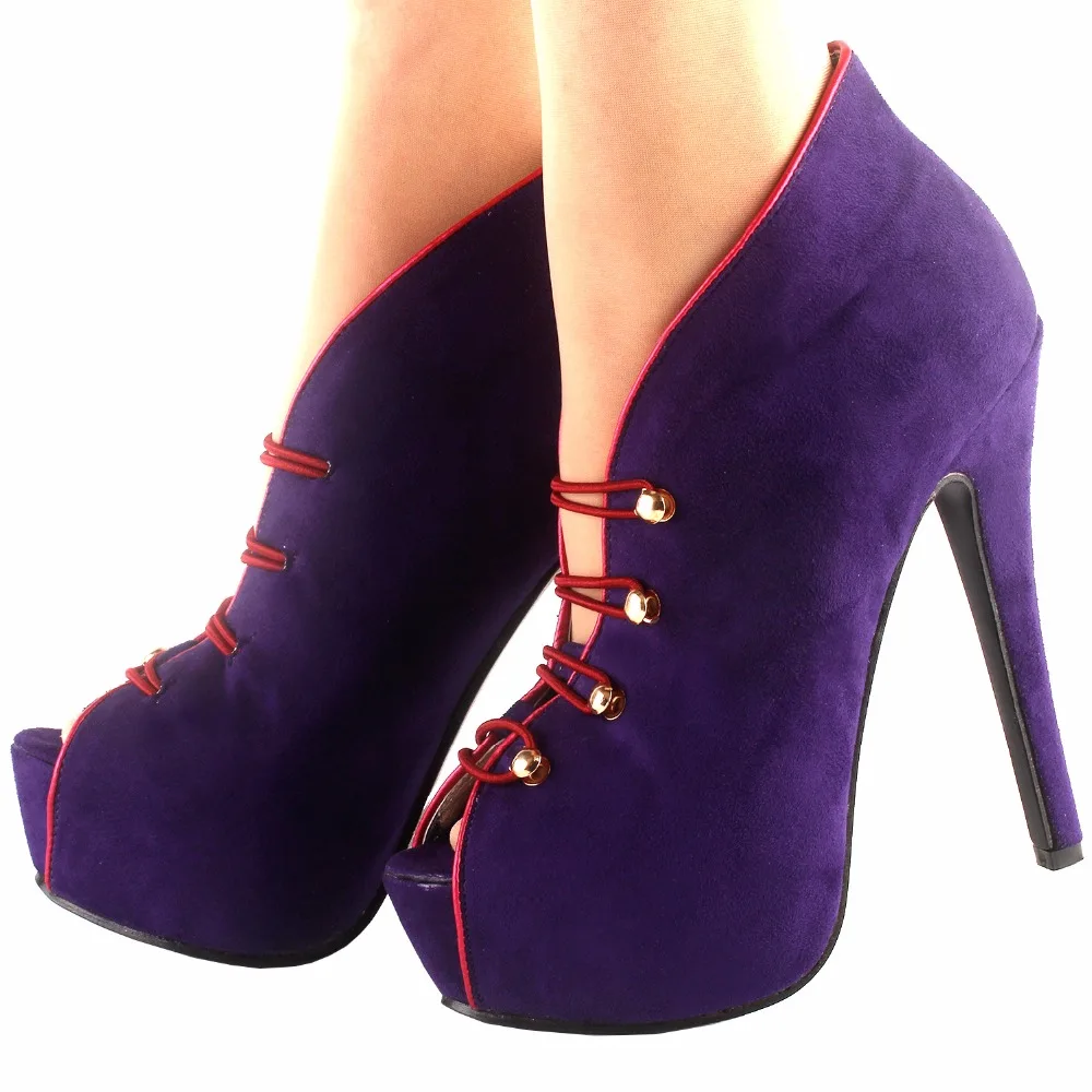 

LF80863 SHOW STORY Glam Purple Red Two Tone Open Toe Platform Stiletto Ankle Bootie Pump