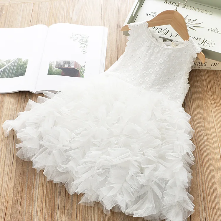 

Toddler Kids baby Girls Lace Dress Princess Party Fluffy Cake Smash White Lace Girls Dresses For Graduation And Birthday Casual
