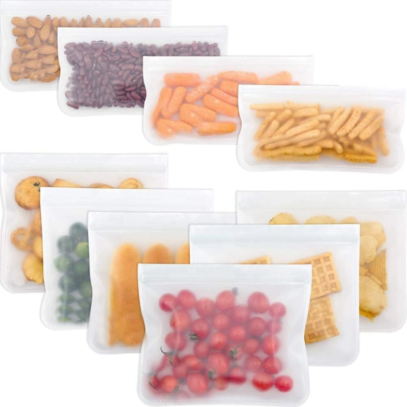 Многоразовое хранилище Сумки Упаковка из 10 шт. герметичная емкость для заморозки(6 Многоразовые Пакеты для бутербродов& 4 многоразовая сумка для еды) коробка для ланча для Еда хранения H - Цвет: Clear