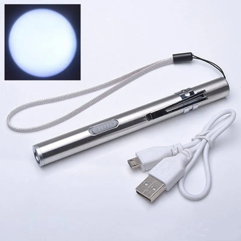Creativo USB recargable linterna LED Potente Mini LED antorcha Impermeable Pluma de dise/ño con clip de metal
