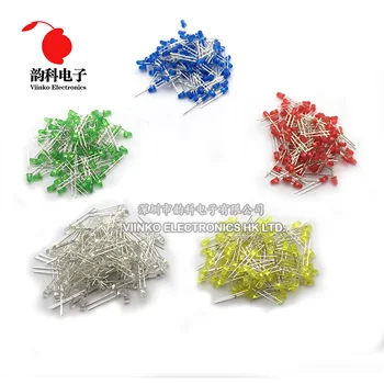 

5 x 100pcs/Color=500pcs 3mm LED Diode F3 Assorted Kit White Green Red Blue Yellow DIY Light Emitting Diode