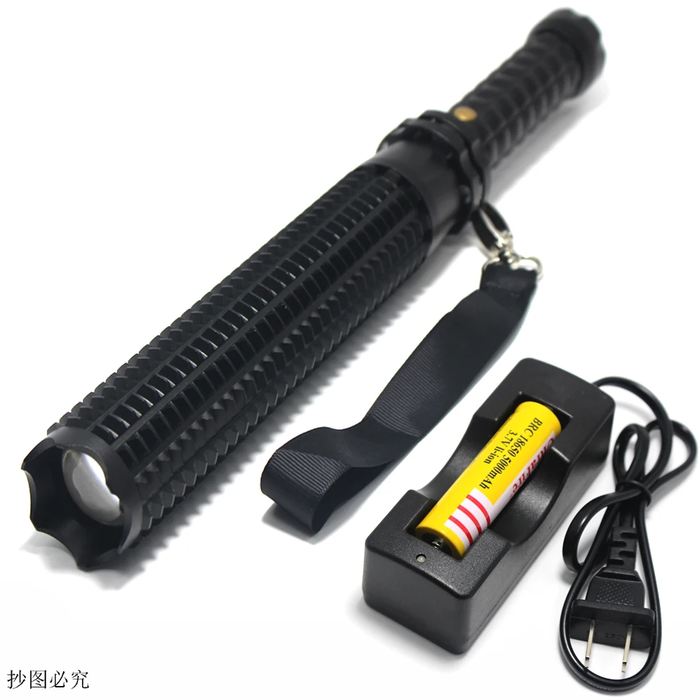 Powerful led flashlight 18650 CREE XM T6 Telescopic baton self defense police Patrol batterycharger
