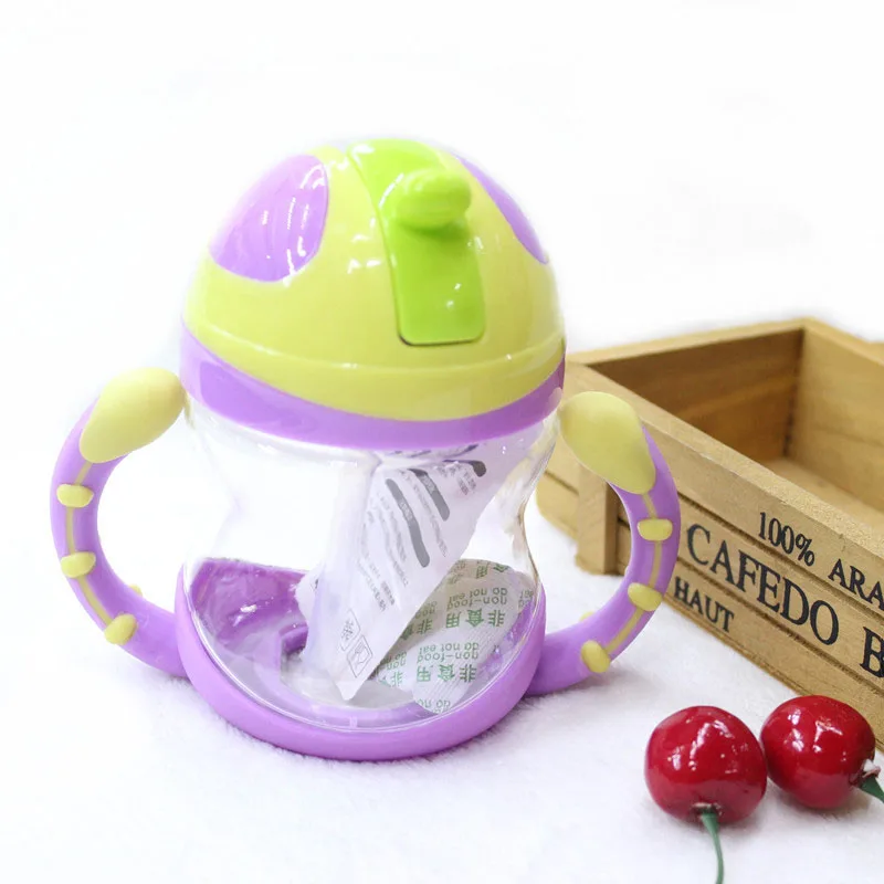 Импортные детские чашки в Сеульском стиле, Детская герметичная ручка для крышки, портативная кружка с ремнем, ребенок учится пить чашку из натуральной кожи - Цвет: Фиолетовый