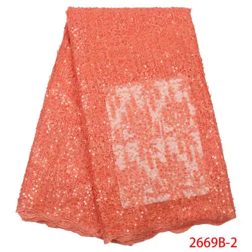 Жженые оранжевые блесток кружева ткани высокого качества африканская ткань кружево вышивка нигерийские французские кружевные ткани для свадьбы APW2669B-1 - Цвет: 2669B-2