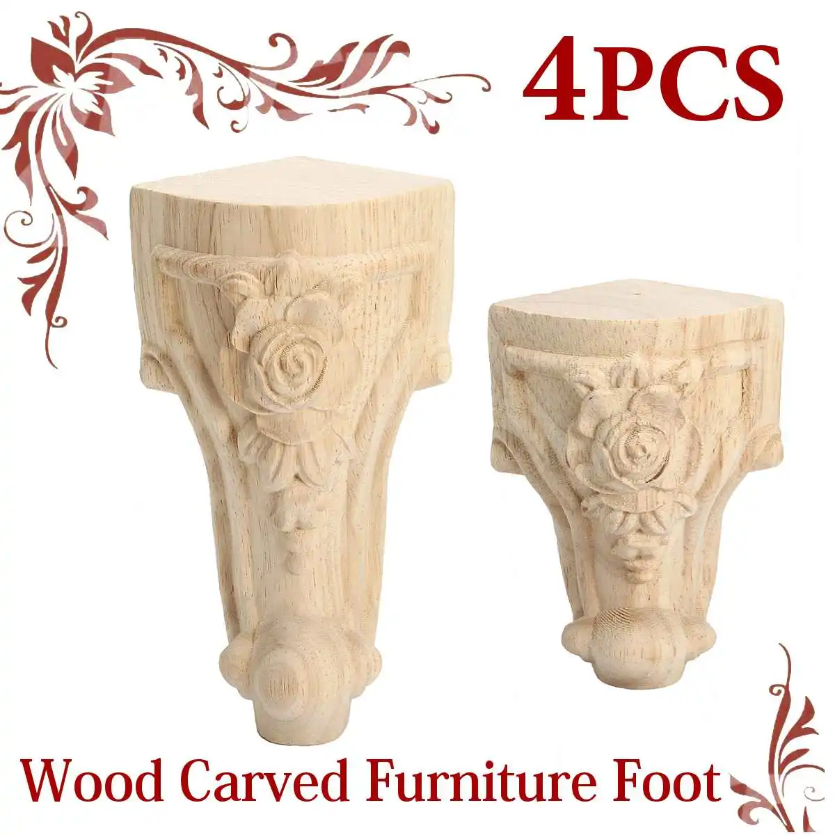 

4Pcs/set 15x6cm/10x6cm European Furniture Foot Carved Wood TV Cabinet Seat Foot Bathroom Cabinet Legs