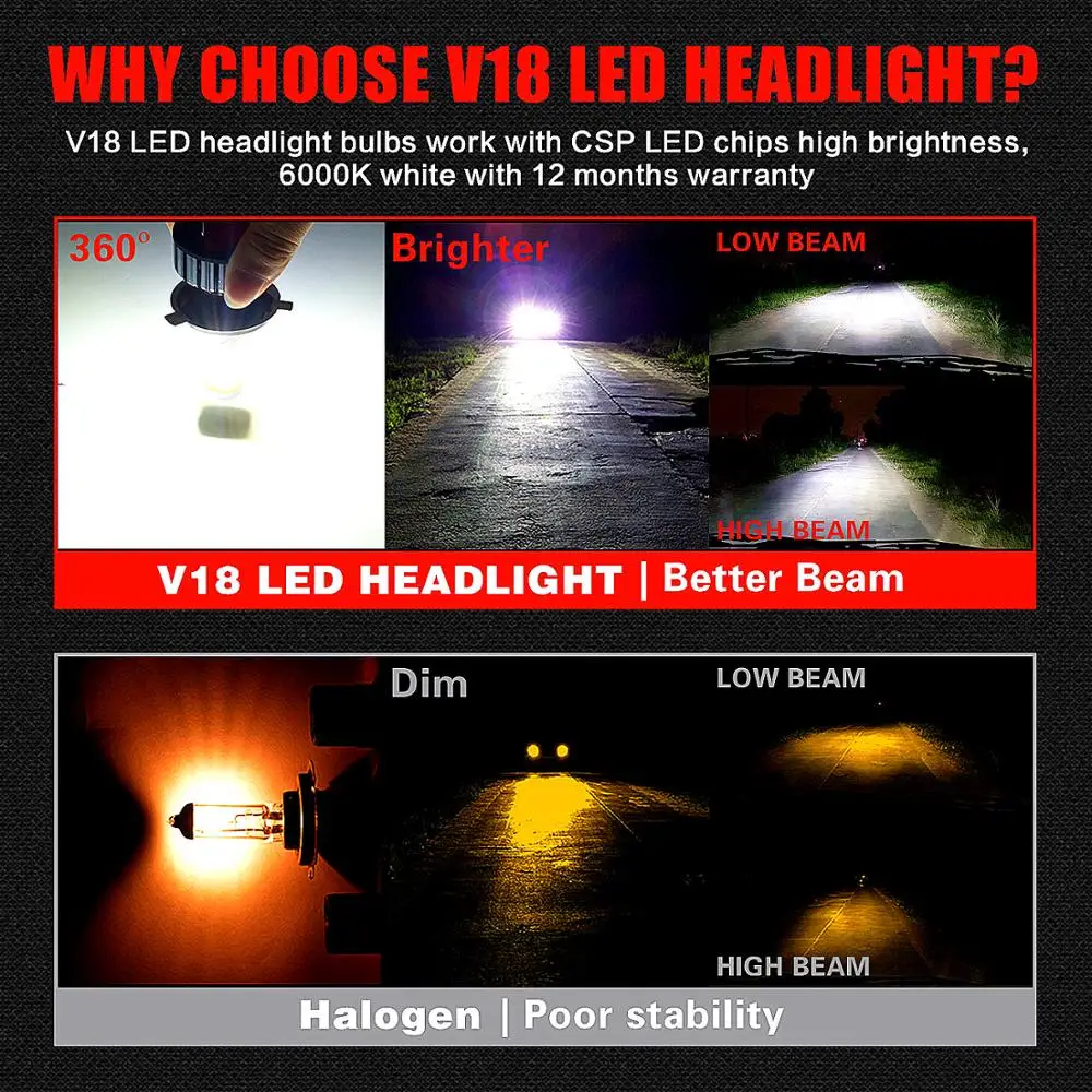 3 Color H11 H7 H4 9006 9005 9012 LED Headlight Bulbs 360 degree 3000K /6000K /8000K Car Fog Lamp High & Low Beam Light Bulbs
