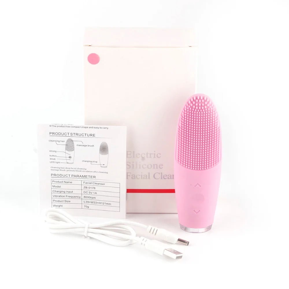 Electric Face Cleanser Pink Vibrate Pore Clean Silicone Cleansing Brush