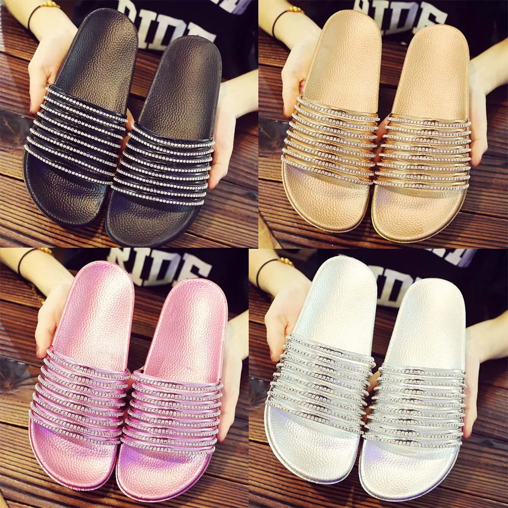 Женские шлепанцы из искусственной кожи Zapatos Mujer со стразами обувь на плоской