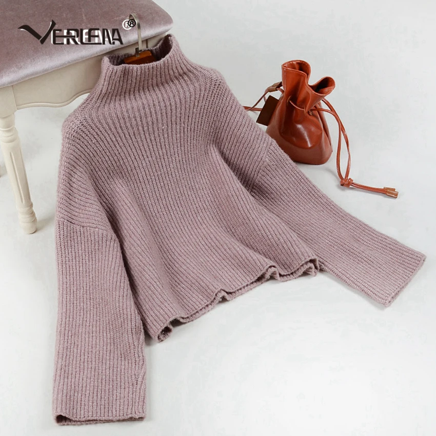 Шикарный джемпер в рубчик с длинным широким рукавом и воротником-воронкой, женский свитер с воротником-хомутом, однотонный Свободный пуловер цвета хаки, теплая зимняя верхняя одежда