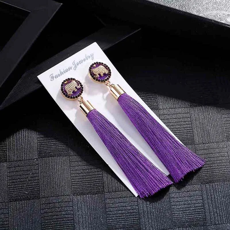 E6098 Trendy Earrings Drop Earrings ElephantSilkDangleLongBohemianBlueMetalBohoGold Tassel Earrings For Women Jewelry