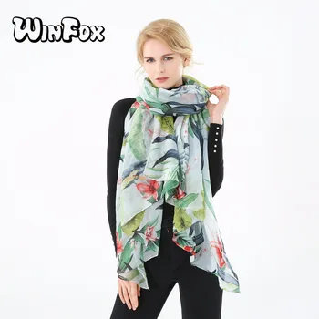 

Winfox 2019 New Spring Summer Oversize White Green Flower Leaf Parrot Print Beach Scarf Shawl Pashmina Womens