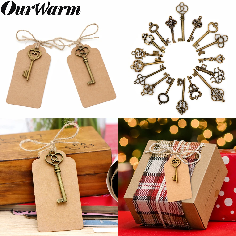 

OurWarm Mixed 51pcs Antique Vintage Skeleton Keys Bronze Wedding Souvenir Christening Gift For Guests Party Favor With Kraft Tag