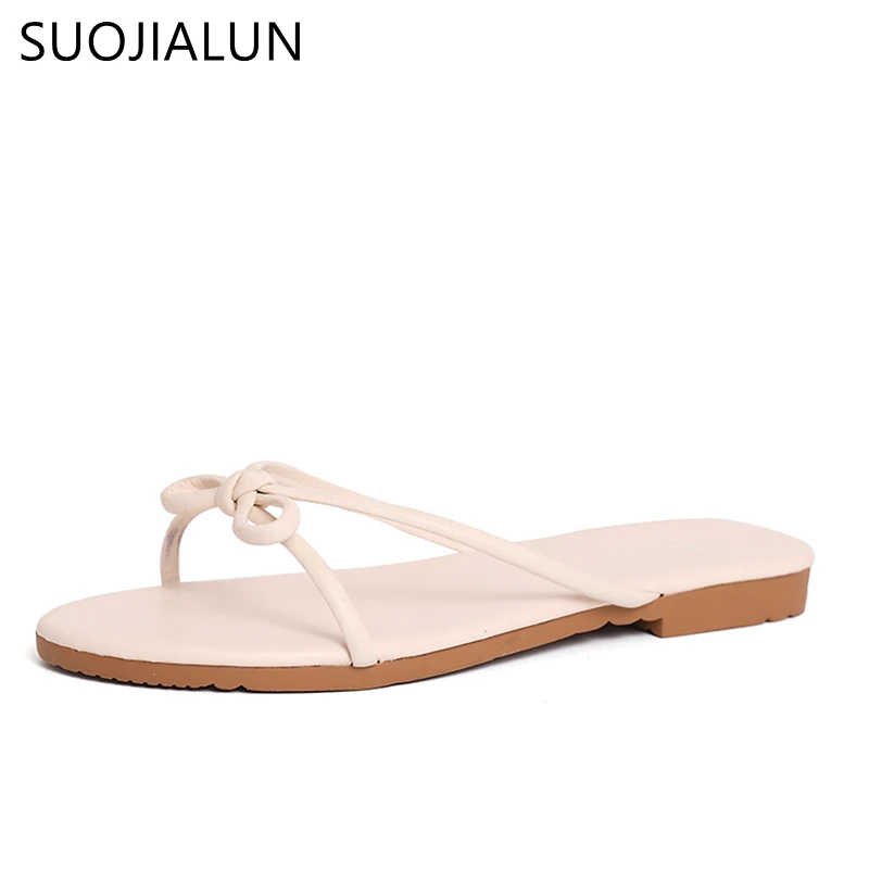 SUOJIALUN 2019 новые женские шлёпанцы с бантом летние пляжная обувь флип флоп на