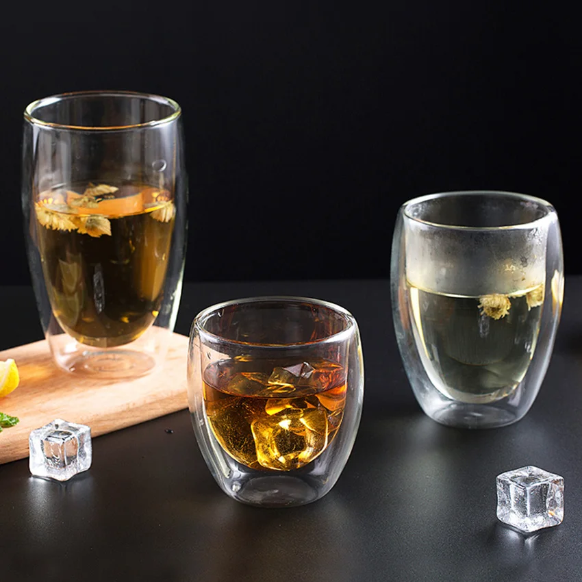 

Double-Wall Insulated Glass, Transparent, 450ml/ 350ml/ 250ml, Glassware for Water, Juice, Beverage Drinks, Beer, Wine, Liquor