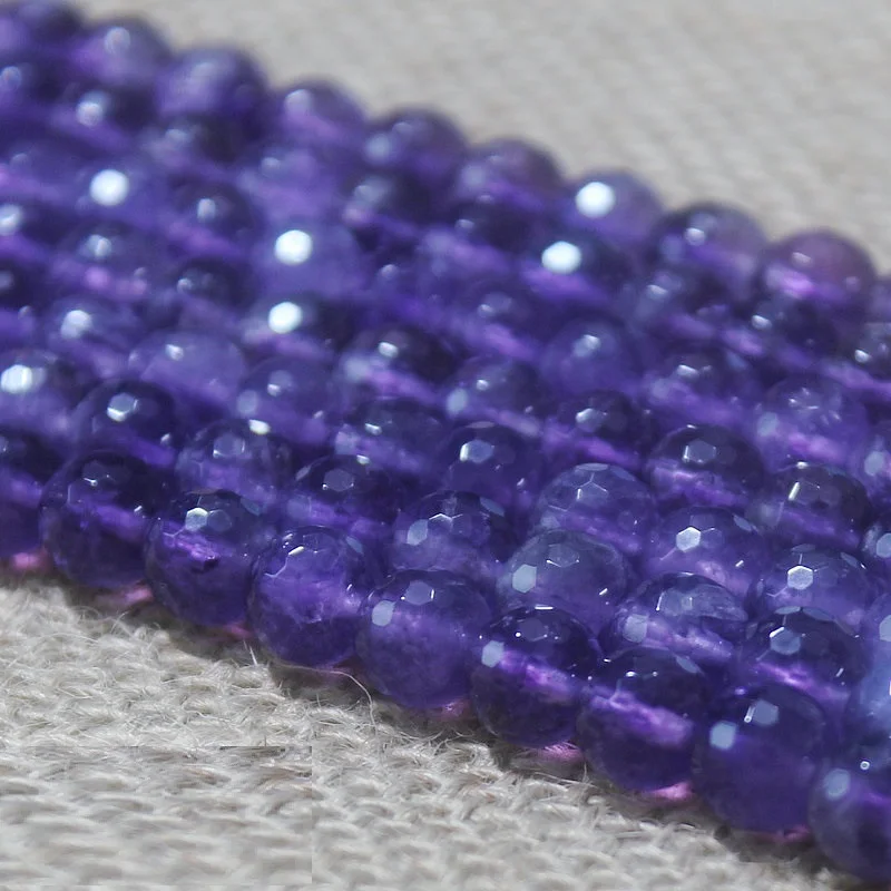 

6 8 10mm Natural AA 128Facet Amethyst Purple Quartz Crystal Round Gemstone Loose Beads For Necklace Bracelet DIY Jewerly Making