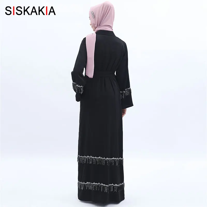 Siskakia, модный, с кисточками, с блестками, в стиле пэчворк, мусульманская абайя, лето, турецкий Дубаи, элегантный кардиган, халаты, темно-зеленый тонкий пояс
