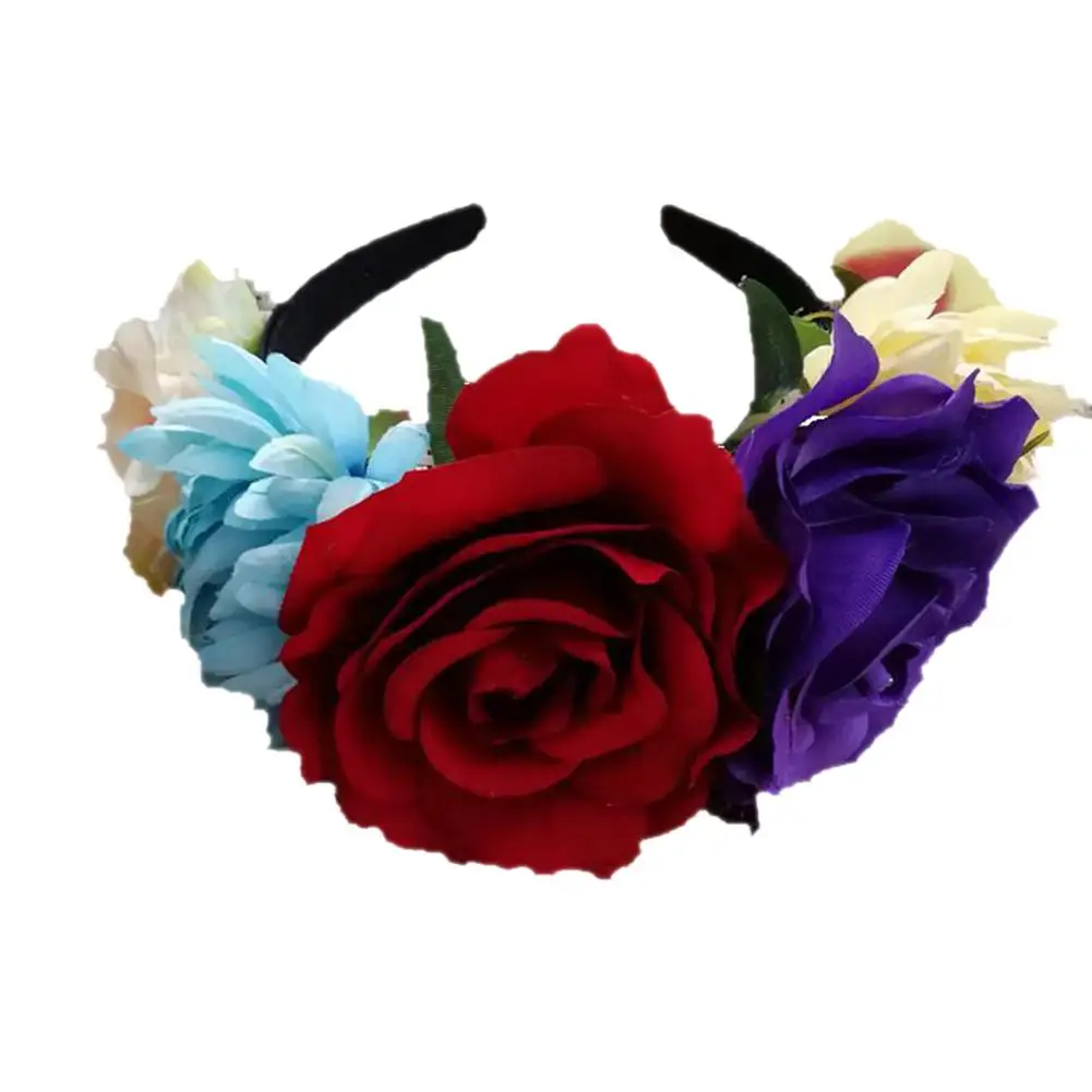 New Women's Hawaiian Rose Flower Crown Garland For Party Day Of The Dead Headband Costume Rose Garland