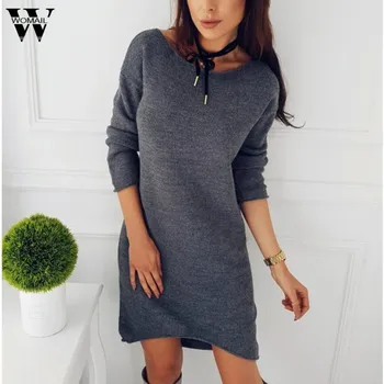 

Womail New Fashion Women Solid O-Neck Sweater Long Shirt Casual Long Sleeve Pullover se25J.30