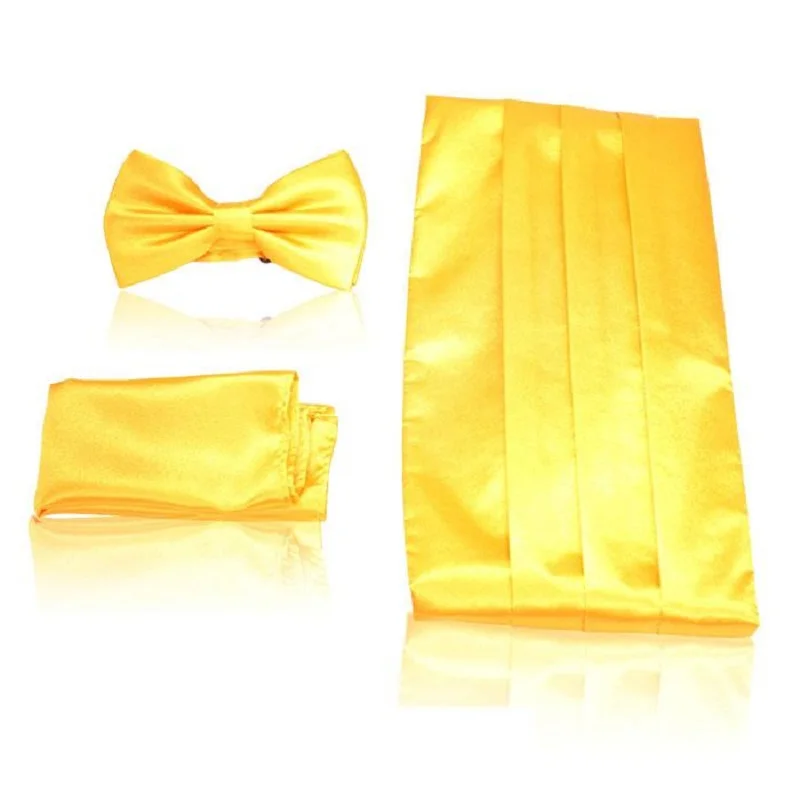  2019 men's Cummerbunds Handkerchief pocket square solid bowtie neck tie set Sash Belts gift box cer