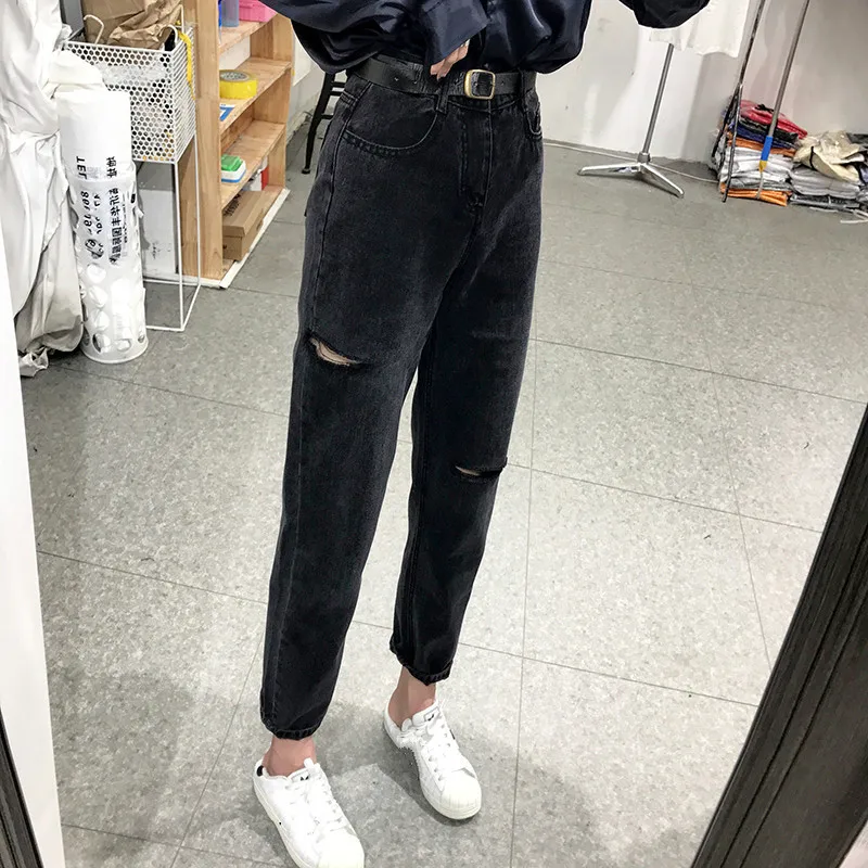 Лето осень рваные джинсы для женщин уличная высокая талия джинсовые широкие брюки шаровары для женщин плюс размер 5XL