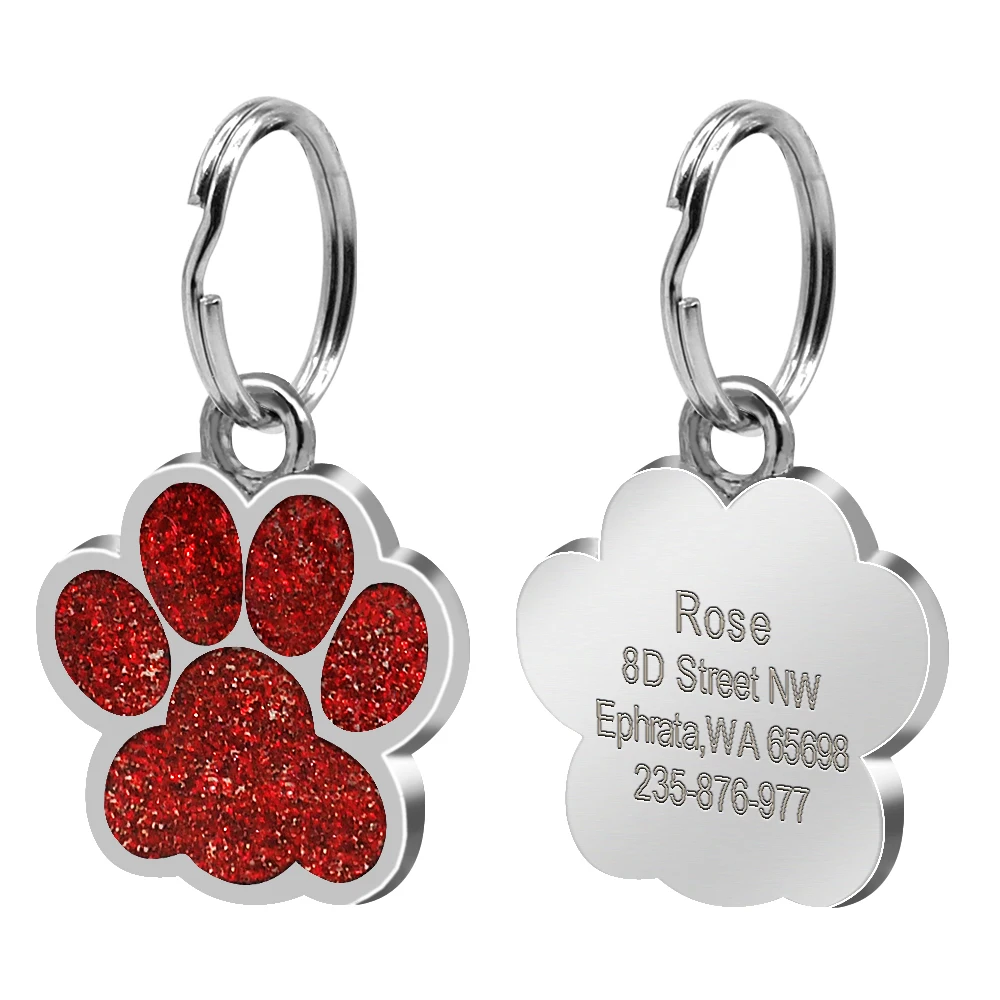 Антиутерянные персонализированные собаки ID Tag 6 цветов пятнистые стальные гравированные БЭЙДЖИ для собак собака с отпечатками лап собаки аксессуары с бесплатным свистком - Цвет: Red