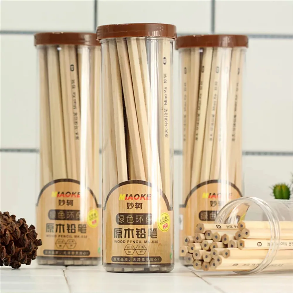 

Barreled Log Pencil Simple Log Environmental Protection HB Children's Writing Pencil 30pcs per box Barreled Pencils