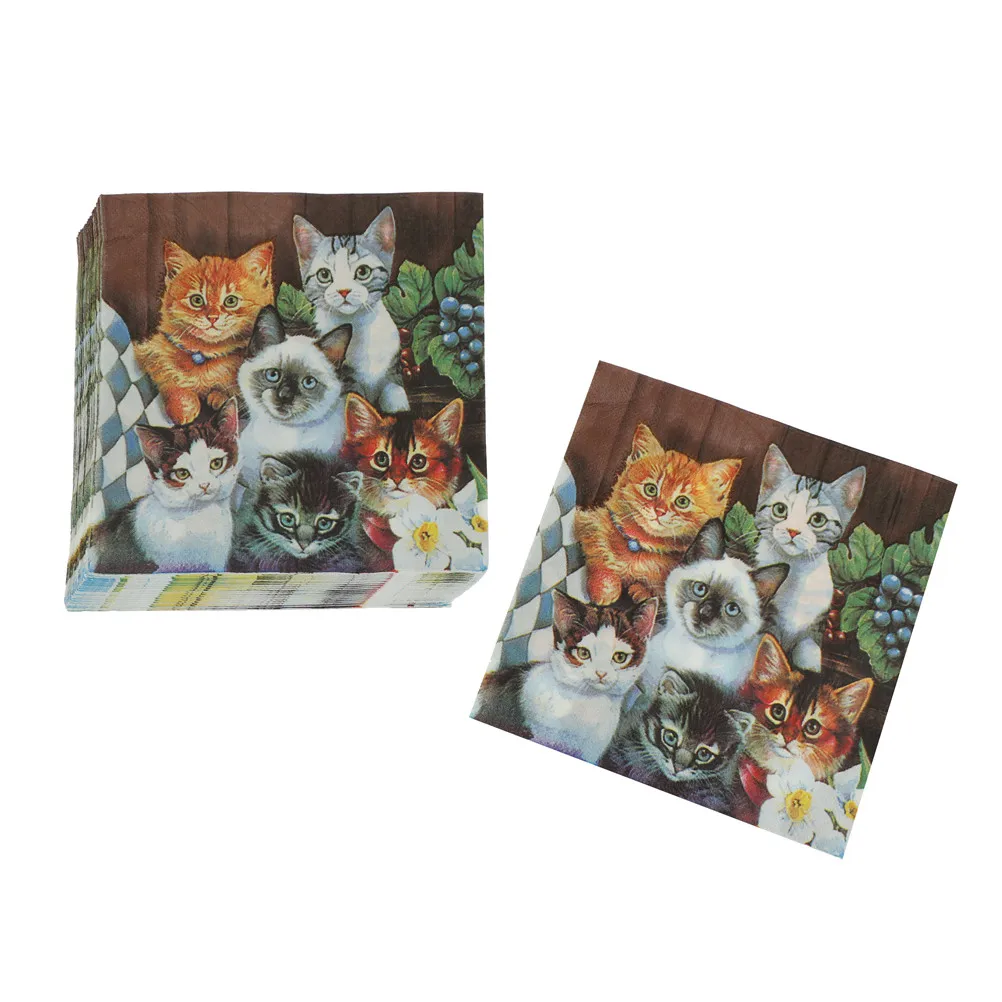 33 см x 33 см 20 шт кошка ПЭТ бумажные салфетки для девочек одноразовые вечерние столовые приборы праздничные принадлежности украшения ткани