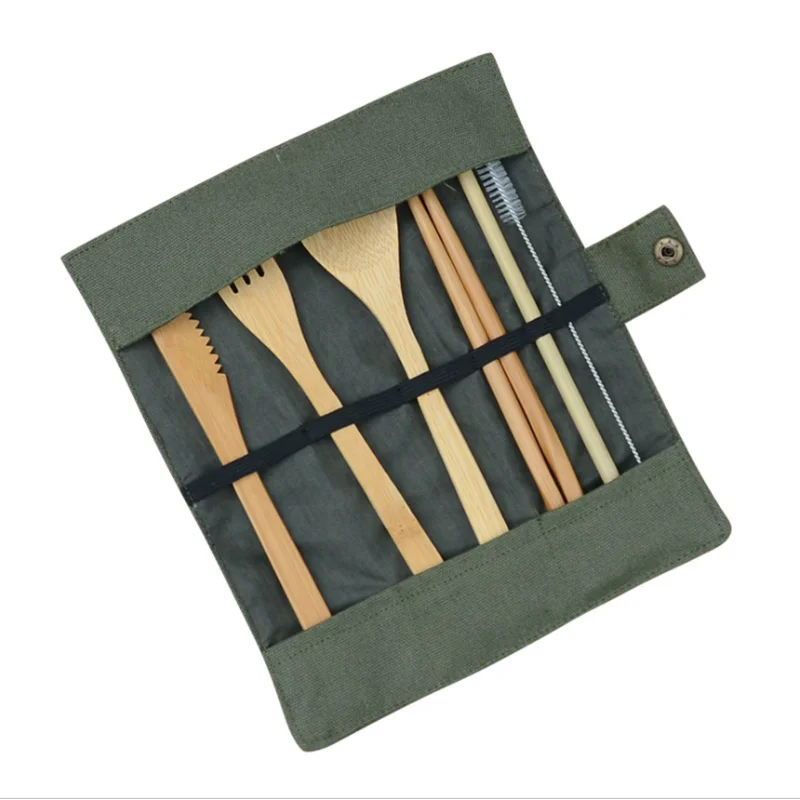 

6Pcs/pack Japanese Wooden Cutlery Set Bamboo Cutlery Straw Cutlery Set with Cloth Bag Kitchen Cooking Tools