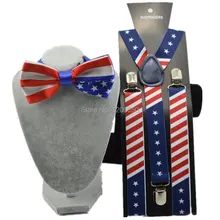 Лидер продаж для мужчин wo мужчин Американский США флаг подтяжки галстук-бабочка набор галстук-бабочка для взрослых& Suspeder набор