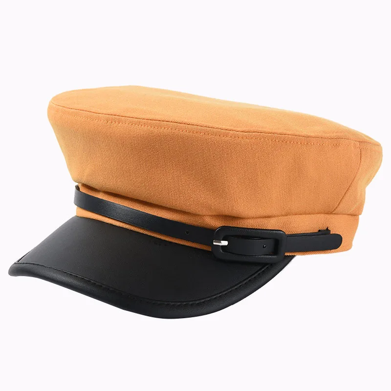 Ginger yellow USPOP новые женские кепки newsboy осенние Лоскутные кепки с козырьком из искусственной кожи с козырьком с декоративным поясом Военная Кепка - Цвет: Ginger yellow