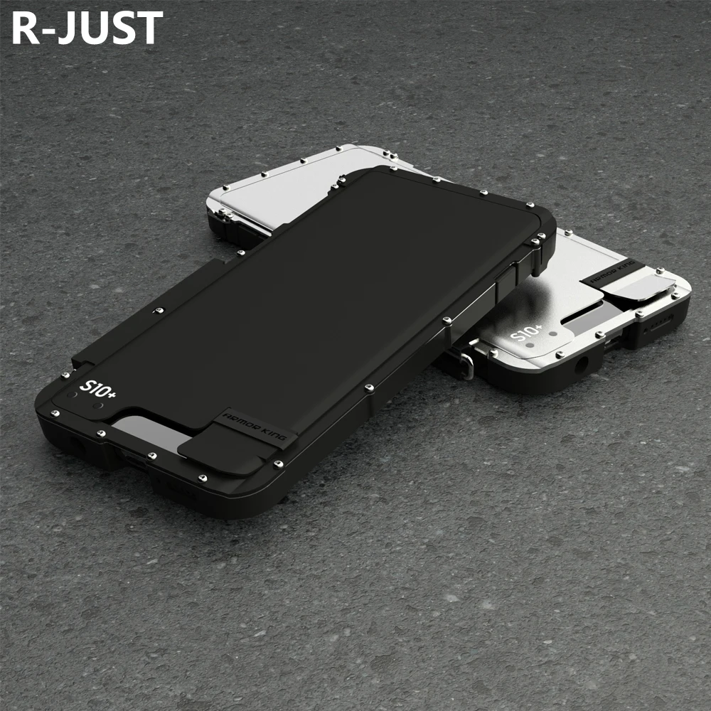 

R-JUST For Samsung S10 Case Cover Luxury Hard PC Metal Steel Hybrid Armor Protective Flip Phone Case for S10 Plus Back Cover