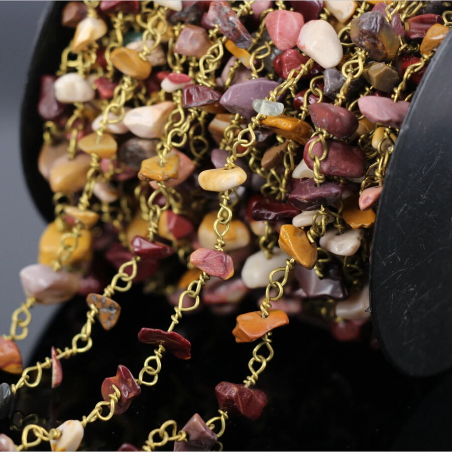 DIY 5Meter Mookaite stone Chip Chain,Gold Plated Rosary Chains Necklace