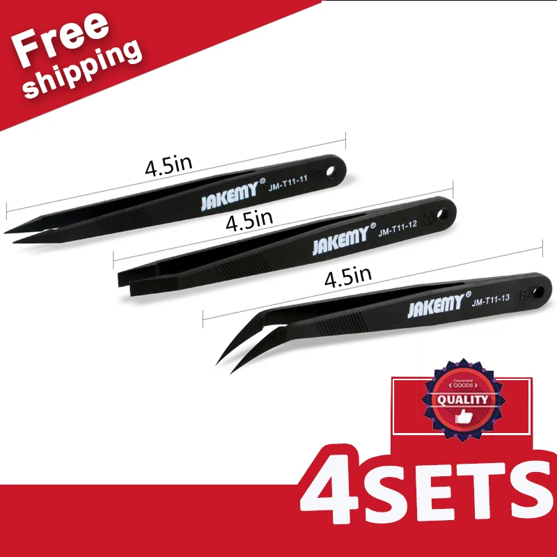 JAKEMY 3 in 1 Anti-static Tweezers Kit Heat Resistant Flat Pointed Curved Tweezers Set for iPhone Samsung Laptop PCB Repair JAKEMY 3 in 1 Anti-static Tweezers Kit Heat Resistant Flat Pointed Curved Tweezers Set for iPhone Samsung Laptop PCB Repair