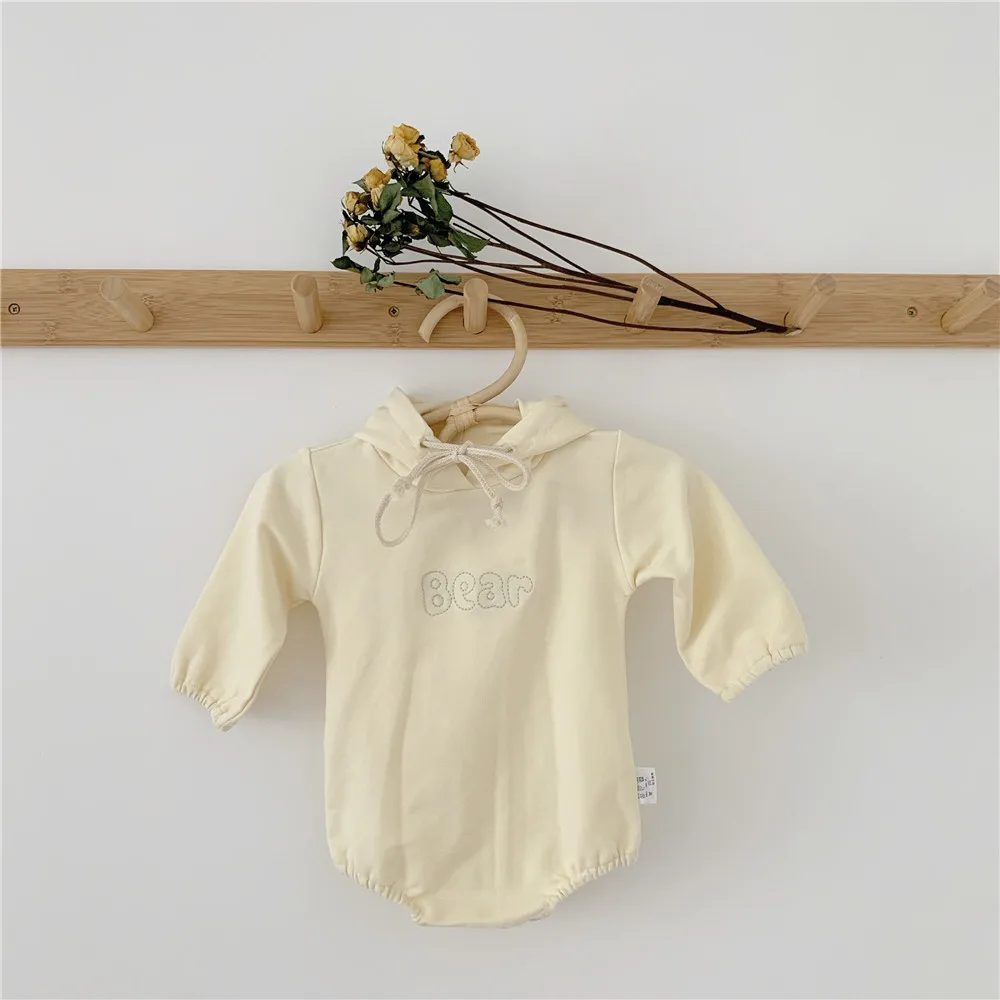 beige Для новорожденных боди на Осень Одежда для новорожденных с капюшоном «Медведь», футболка с длинными рукавами; Детские ползунки одежда комбинезоны для малышей - Цвет: beige