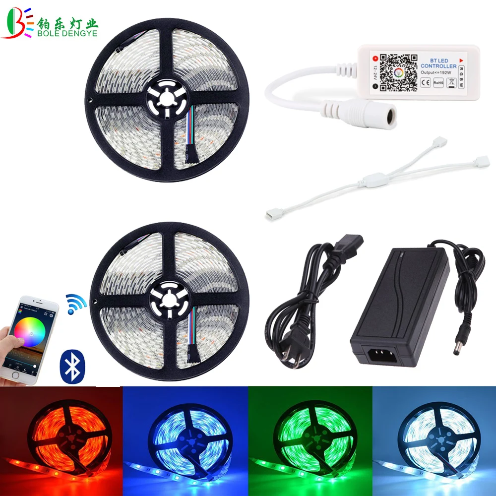 

BOLEDENGYE Waterproof RGB LED Strip 5050 White Bluetooth RGBW Controller Music Smart Phone Control IP65 5M 10M Kit 12V LED Adapt