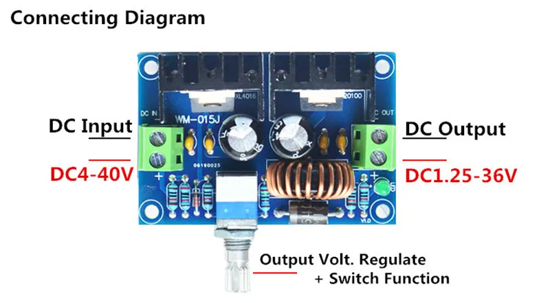 Регулятор напряжения постоянного тока DC-DC XL4016E1 высокомощный понижающий источник питания+ переключатель 200 Вт 8A DC1.25-36V выходной диммер